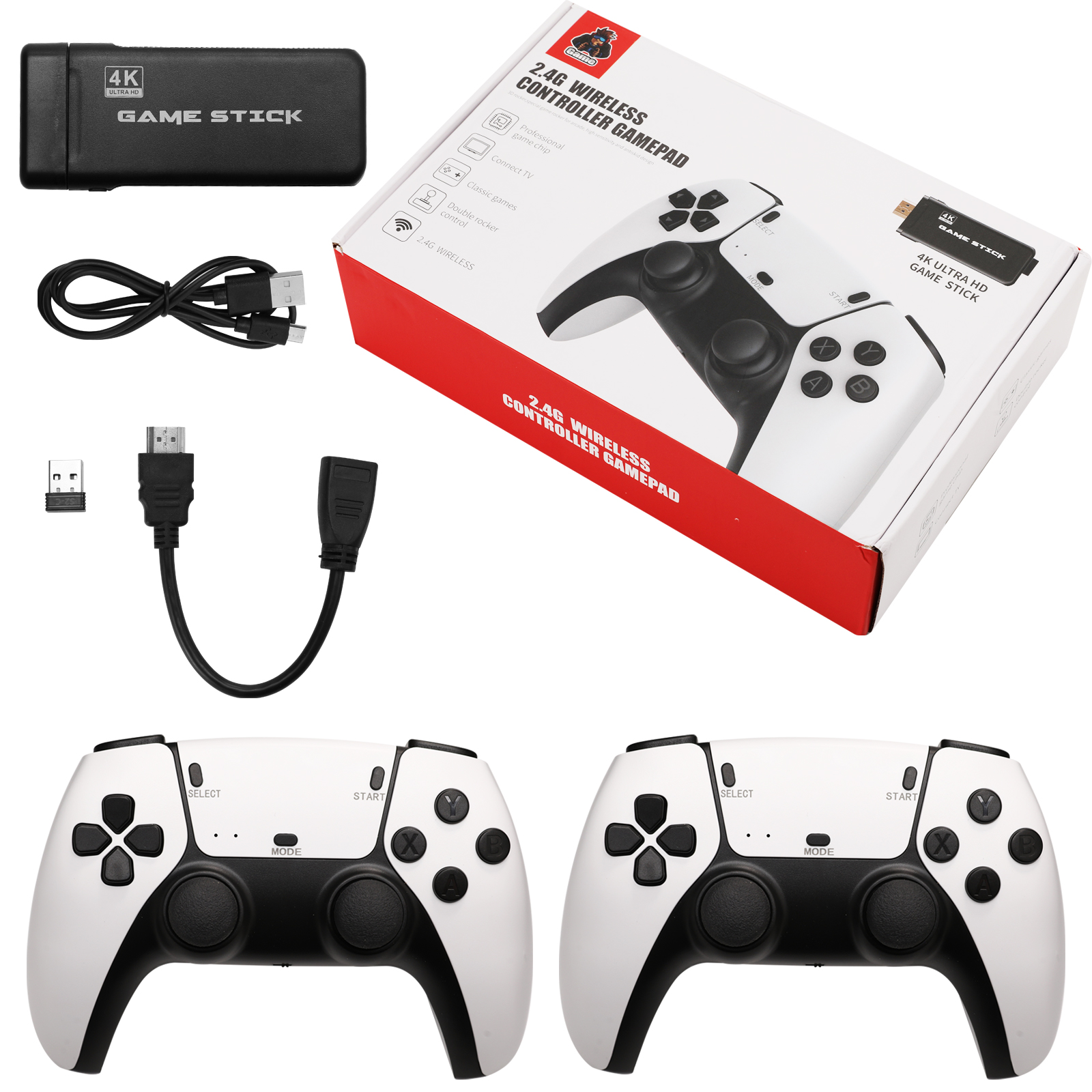 M15 Game Stick 4K Video Juegos Consola Retro Clásicos + 2 Controles Inalámbricos PS1/GBA/SNES 2024 STARKTEC.CO